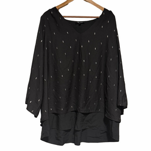 Lily Morgan Black V-Neck Blouse with White Accents Plus Size Curvy 2X
